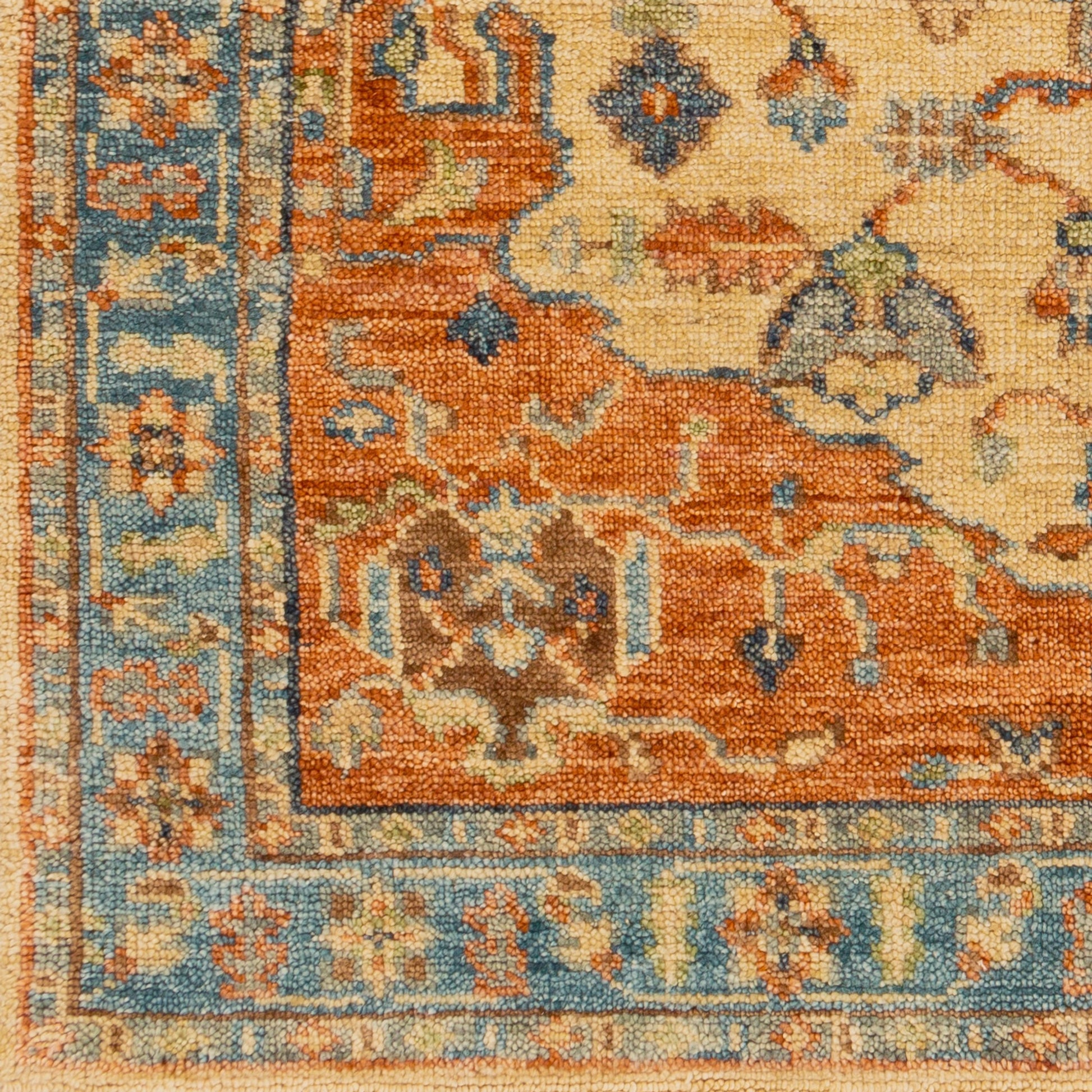 Biscayne Rug - 23597 by Surya in rust, aqua, ivory, grass green, brown. Made from 100% new zealand wool in a unique style.
