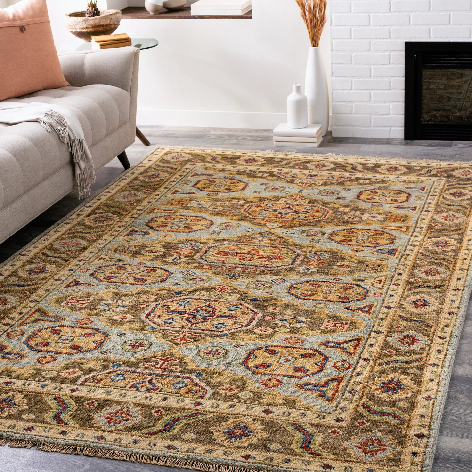 Biscayne Rug - 23599 by Surya in aqua, bright yellow, rust, ivory, blue, olive. Made from 100% new zealand wool in a unique style.