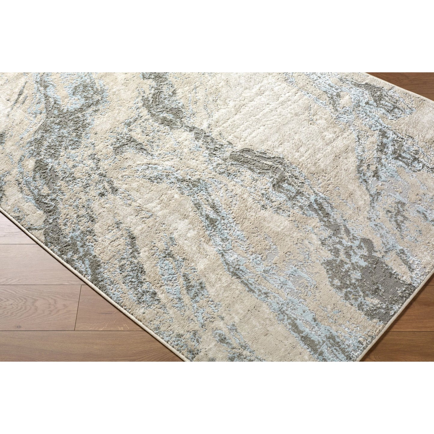 002 SI-2168703,SI-2168704 | Closeup | Amman BTA-2303 Rug by Livabliss in beige, cream, light slate, ice blue, charcoal. Made from polypropylene, polyester in a unique style.