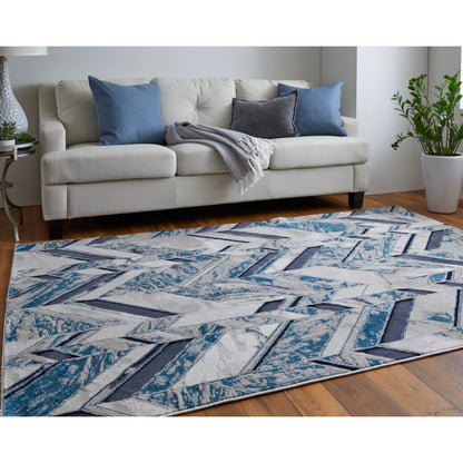 Indio Herringbone Rug - 39H1F by Feizy in ivory, blue, gray. Made from unique in a unique style.