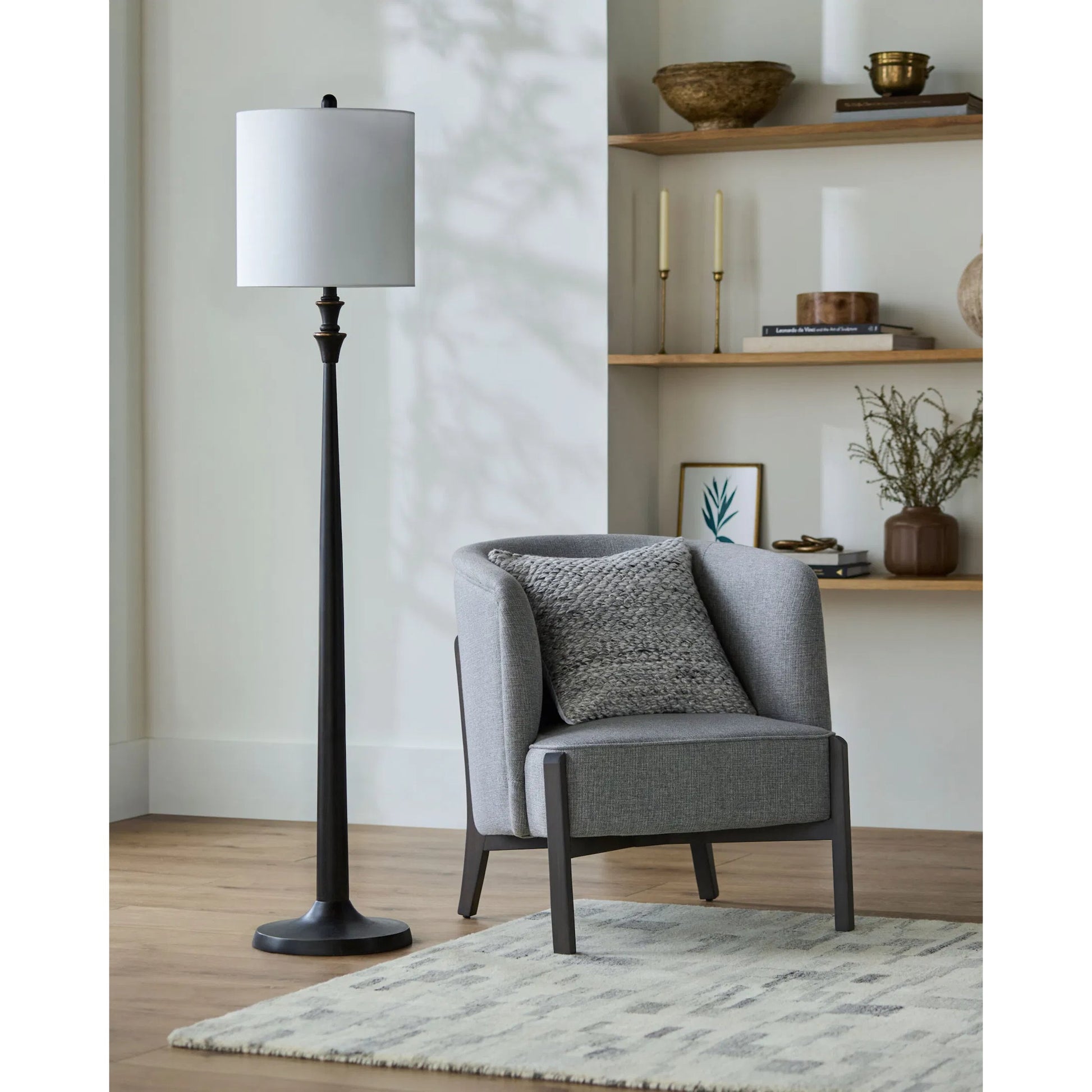 Bettiny Floor Lamp by Livabliss in hand paintedhand finishedhand painted. Made from resin, linen, polyester, iron in a traditional style.