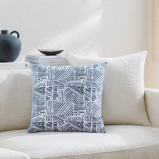 Baltimore Pillow - 481658 by Livabliss in off-white, ink, light silver, old lavender. Made from front: 100% polyester, back: 100% polyester in a modern style.