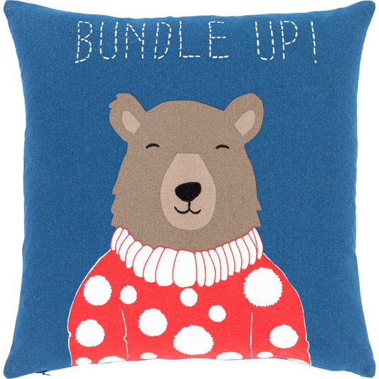 Bundle Up Bear Pillow - 13094 by Surya in dark blue. Made from 100% cotton in a unique style.