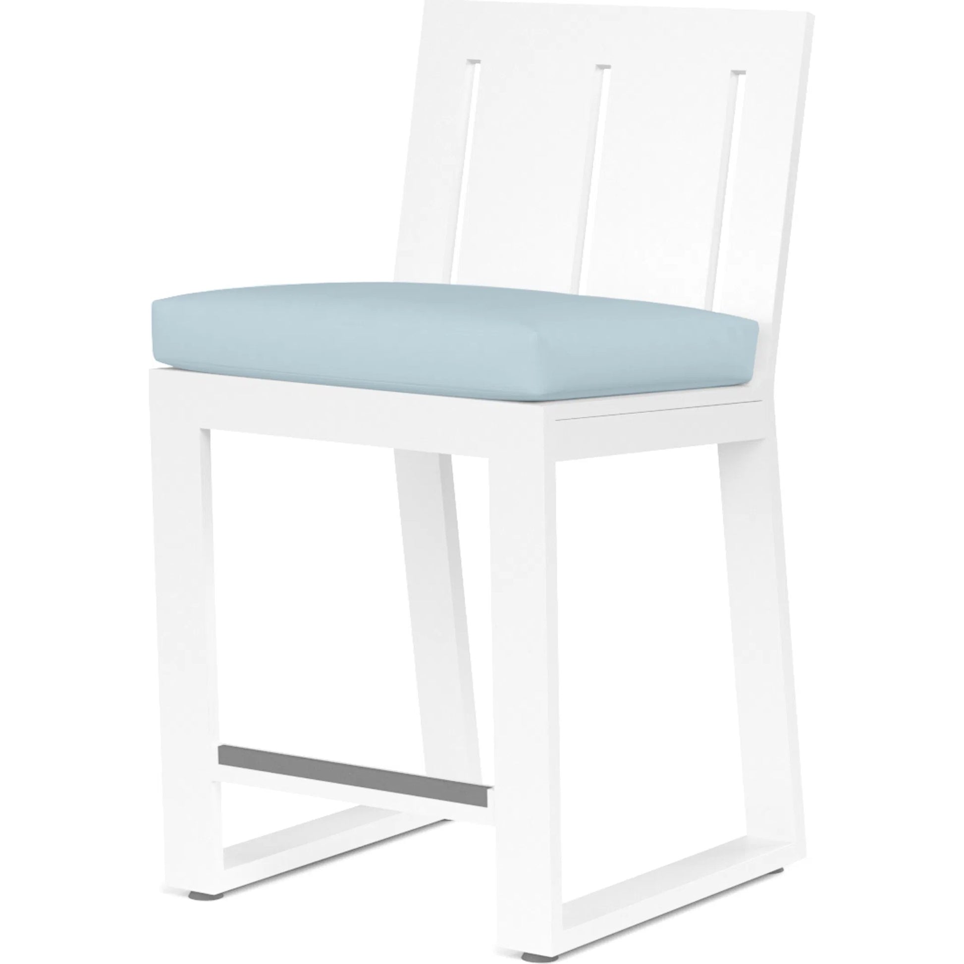 Newport Outdoor Barstool by Sunset West in whites/creams/beiges. Made from aluminum in a modern style.