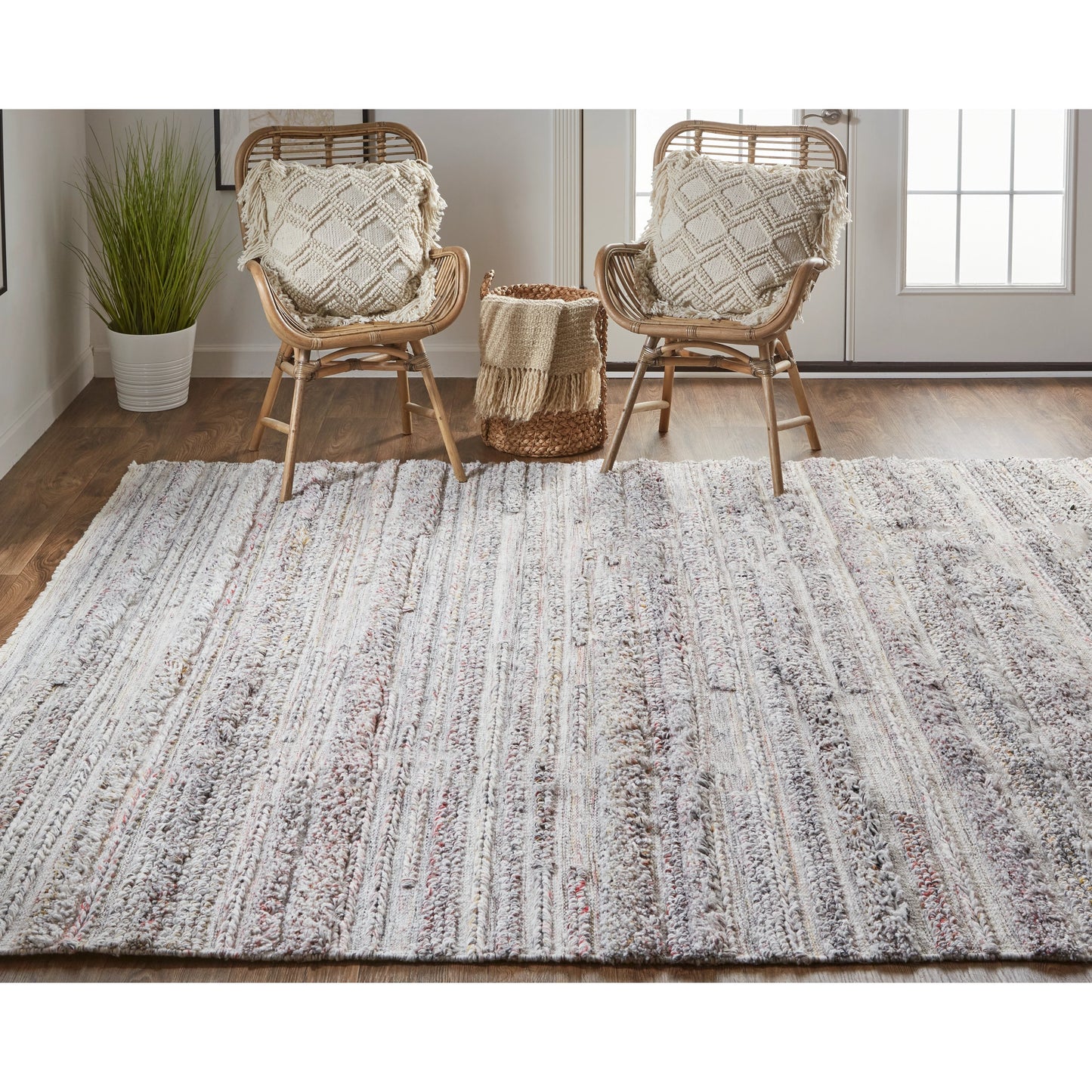 013 SI-1830594,SI-1830596 | Lifestyle | Alden Transitional Stripes Rug - 8637F by Feizy in taupe, ivory, red. Made from polyester in a unique style.