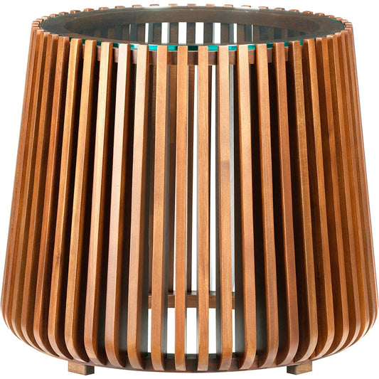 Bungalow Side Table by LH Imports. Made from acacia wood, tempered clear glass in a unique style.