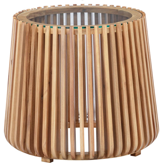Bungalow Side Table by LH Imports. Made from acacia wood, tempered clear glass in a unique style.