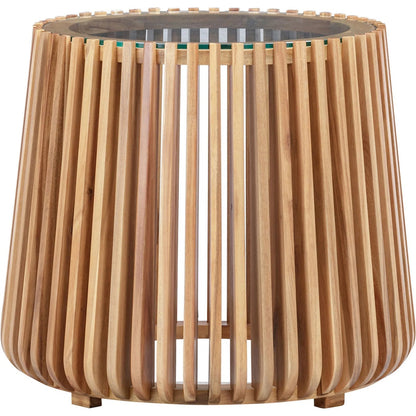 Bungalow Side Table by LH Imports. Made from acacia wood, tempered clear glass in a modern style.