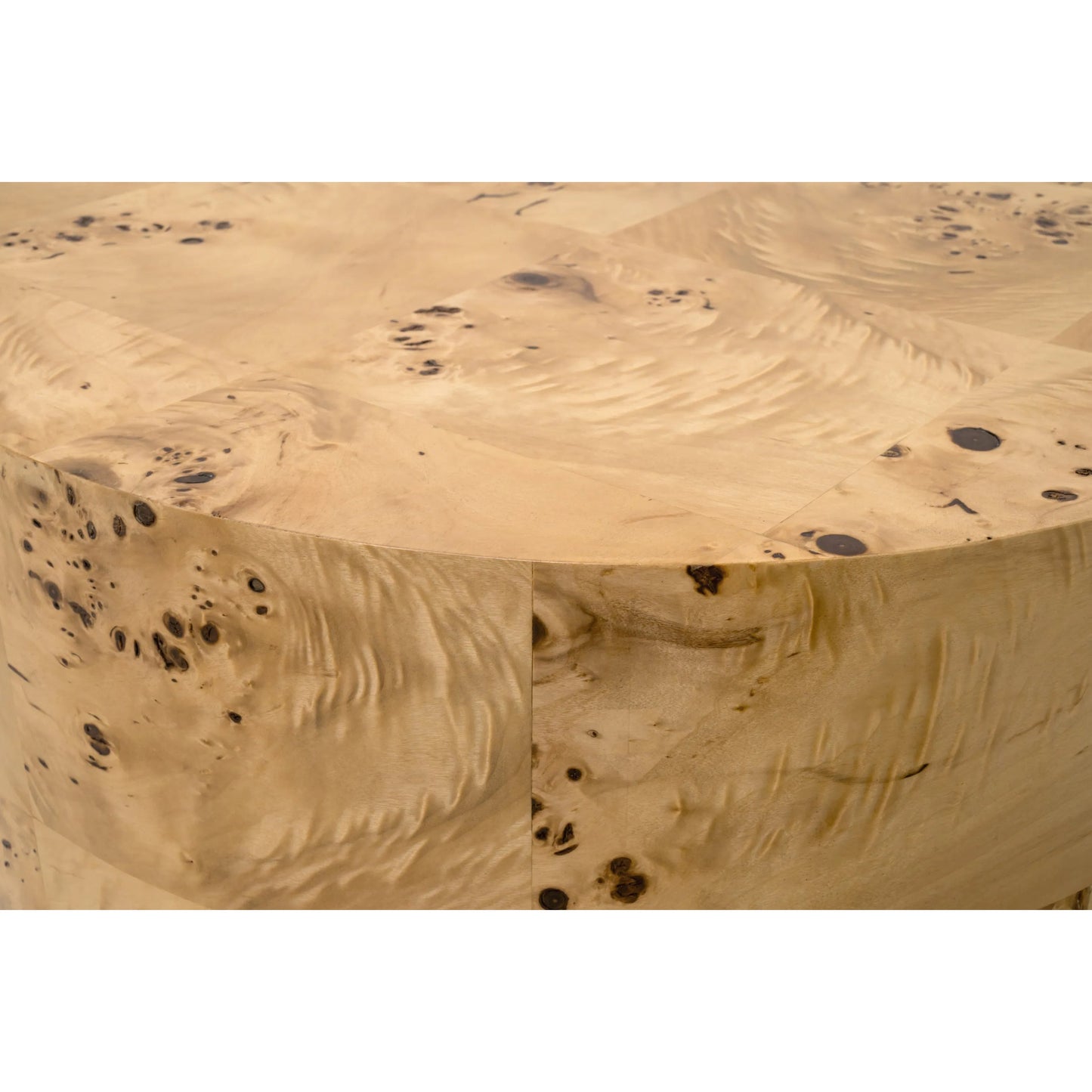 003 SI-2472599 | Closeup | Burl Accent Table by Essentials For Living in natural burl. Made from mdf, poplar burl veneer in a transitional style.