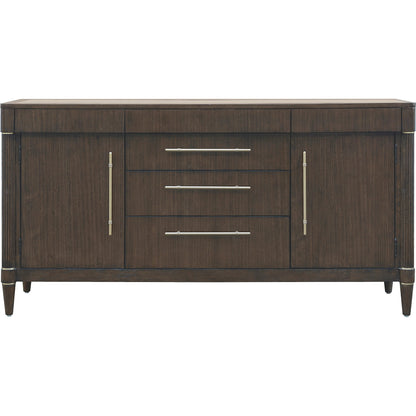 Asher Park Glass Top 2 Door Buffet with Storage Drawers by Pulaski Furniture in piano brown. Made from eucalyptus veneers in a unique style.