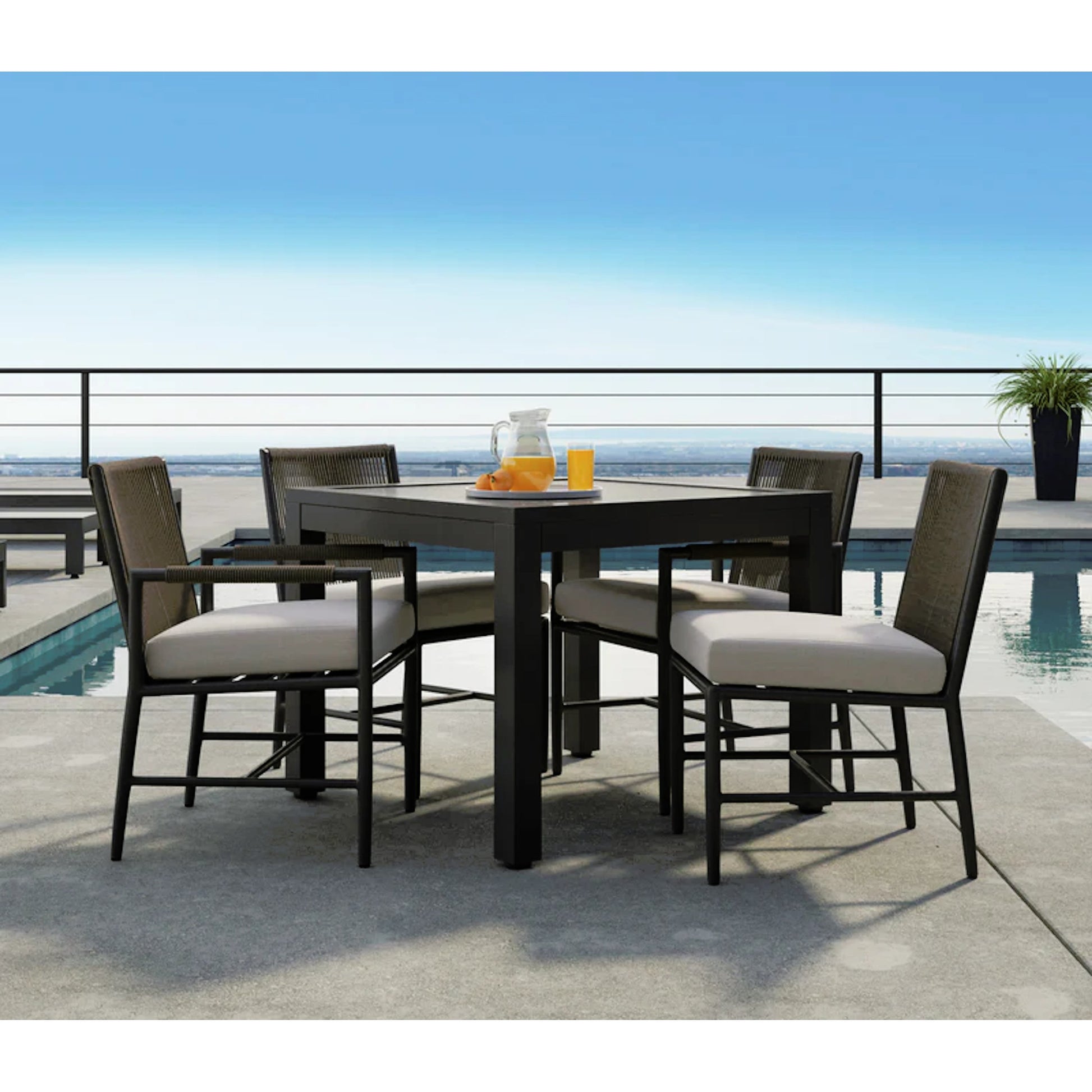 Pietra Outdoor Armless Dining Chair by Sunset West in graphite. Made from olefin rope in a modern style.