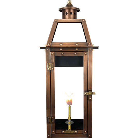 Bienville Gas Lantern by Primo Lighting in aged copper. Made from copper in a unique style.