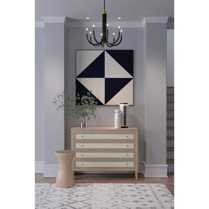 Water Berm Bachelors Chest by Jonathan Charles in bleached oak. Made from oak, faux bone, brass in a transitional style.