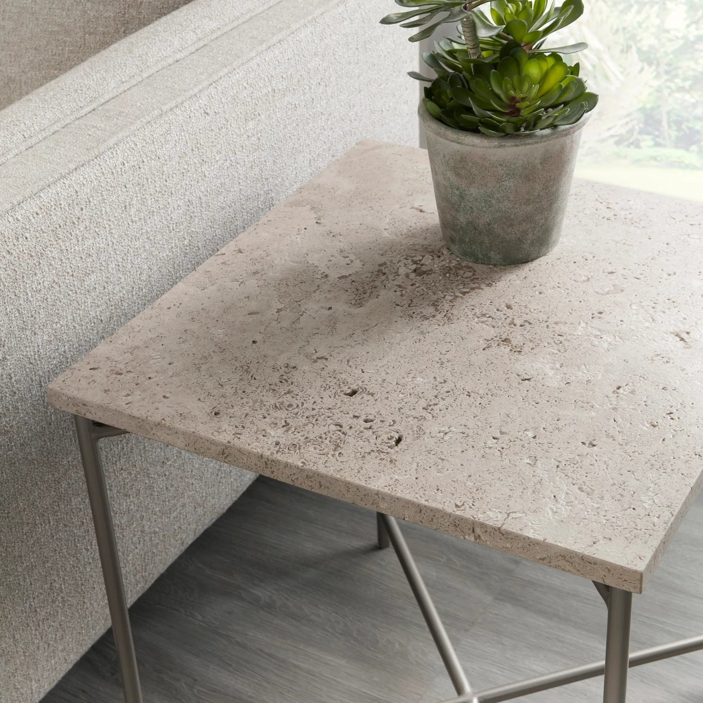 003 SI-2238763 | Closeup | Small Stone Top Nesting table by Pulaski Furniture in cream. Made from stone in a modern style.