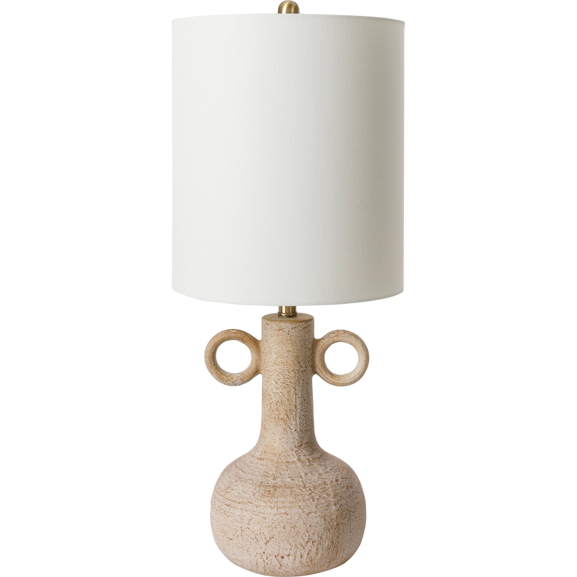 Brava Table Lamp by Surya in mattepolished. Made from shade (outside): linen, shade (inside): polyester, body: ceramic, finial: metal, harp: metal in a modern style.