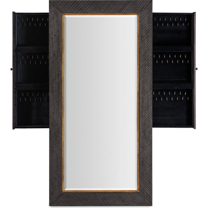 Big Sky Floor Mirror by Hooker Furniture in furrowed bark. Made from wood, resin, mirror, felt in a modern style.