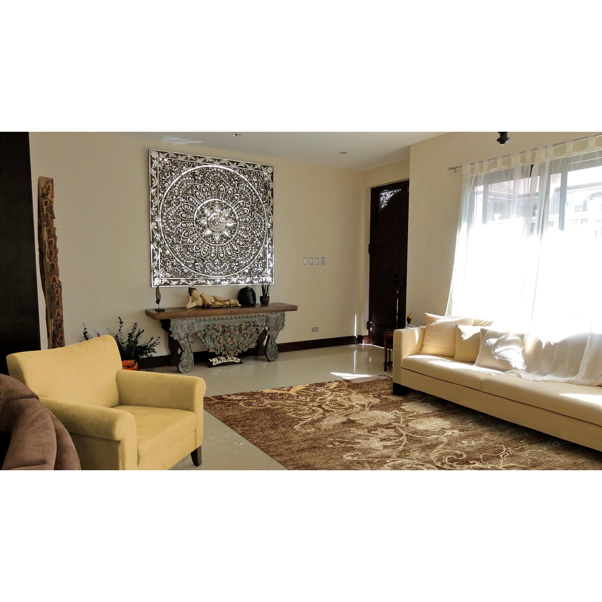 Qing Rug - 6067F by Feizy in brown, tan, ivory. Made from wool, viscose in a unique style.