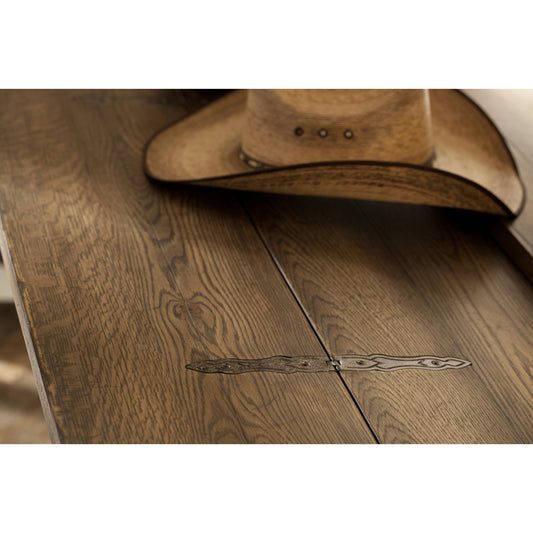 Bluewind Flip-Top Console Table by Hooker Furniture in saddle brown. Made from white oak veneers in a traditional style.