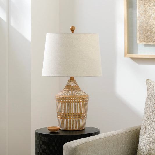 Benvolio - 492720 by Surya in cream, translucent, tan, metallic nickel. Made from body: resin, shade (outside): linen, shade (inside): polyester, finial: plastic in a cottage & farmhouse style.