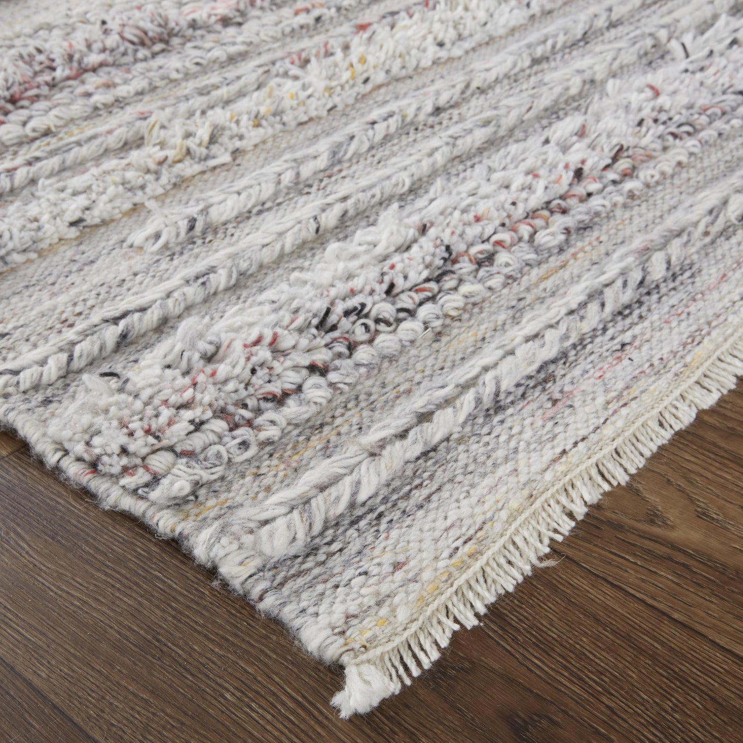 016 SI-1830594,SI-1830596 | Closeup | Alden Transitional Stripes Rug - 8637F by Feizy in taupe, ivory, red. Made from polyester in a unique style.