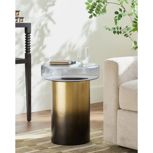 Bolivar End Table - 527898 by Surya in top: blue, base: metallic - gold and two-tonedtinted. Made from glass, iron in a modern style.