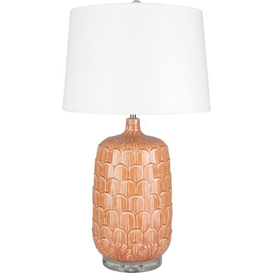Bayview Lamp - 20797 by Surya in orange and base glazed. Made from linen, ceramic, crystal, rubber, metal in a coastal style.