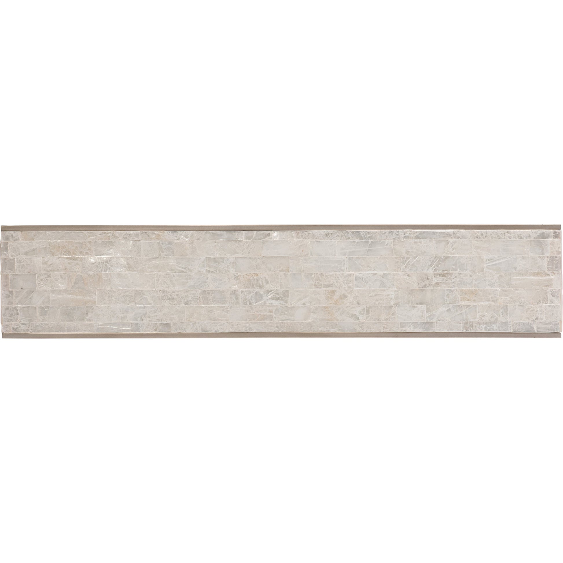 Emma Console Table by Hooker Furniture in silver leaf. Made from faux silver leaf on metal with selenite top in a modern style.