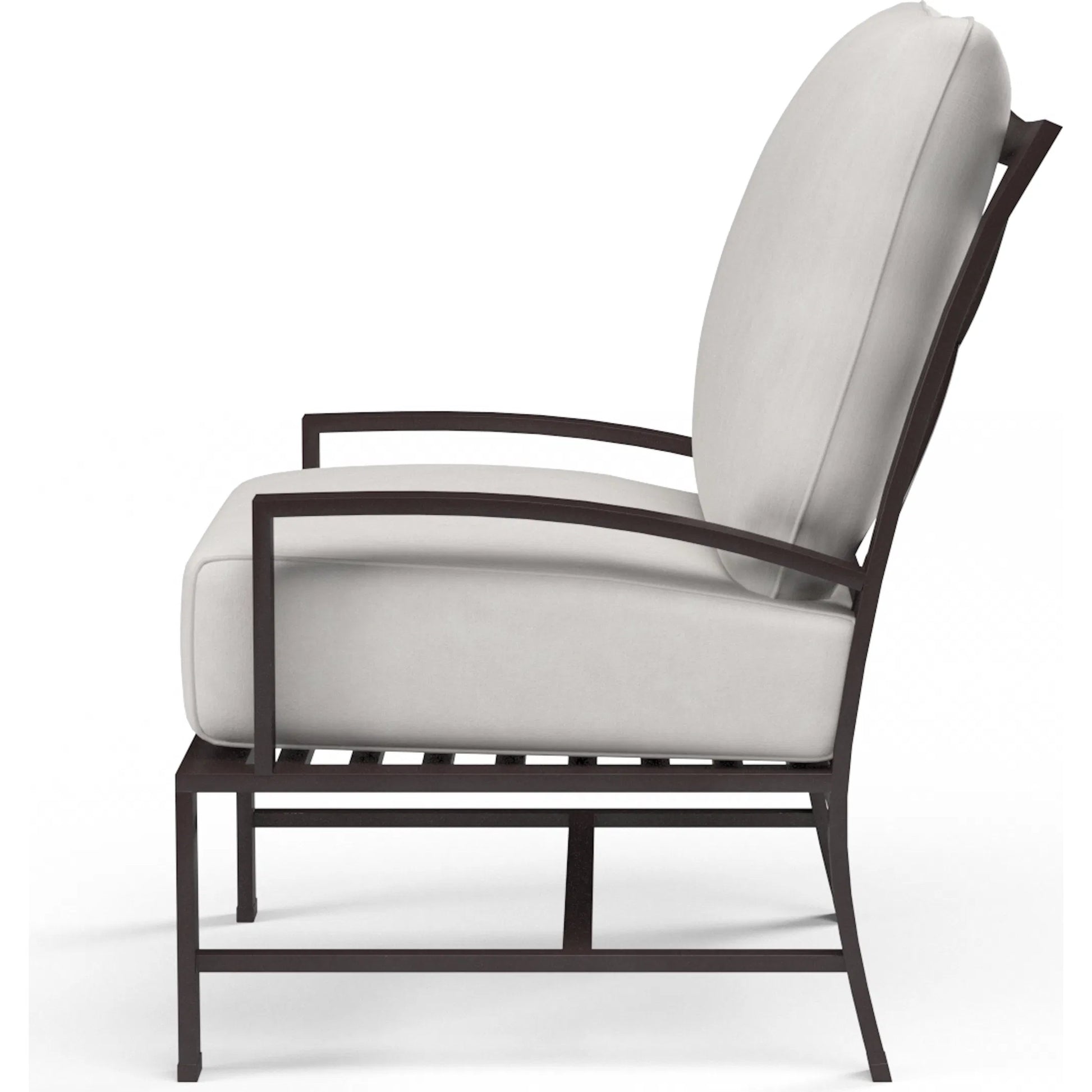La Outdoor Jolla Club Chair by Sunset West in espresso. Made from aluminum in a modern style.