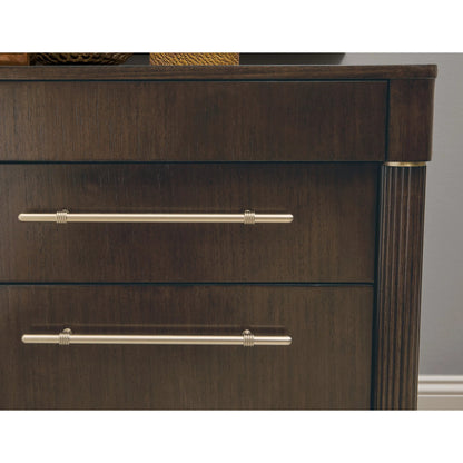 Asher Park 8 Drawer Dresser by Pulaski Furniture in piano brown. Made from eucalyptus veneers in a unique style.