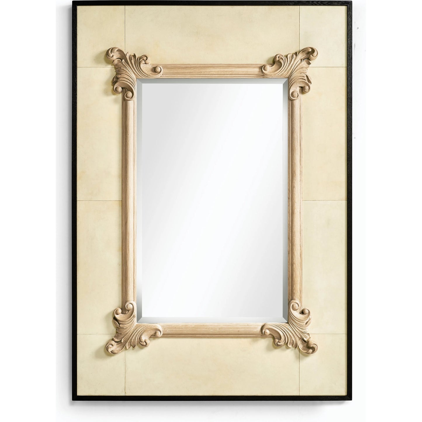002 SI-2186335 | Additional Silo | Attingham Wall Mirror by Jonathan Charles in beige and ebonized oak, parchment. Made from solid oak, parchment, glass in a modern style.