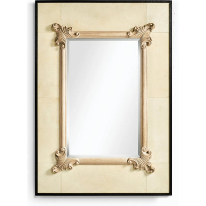 Attingham Wall Mirror by Jonathan Charles in beige and ebonized oak, parchment. Made from solid oak, parchment, glass in a modern style.