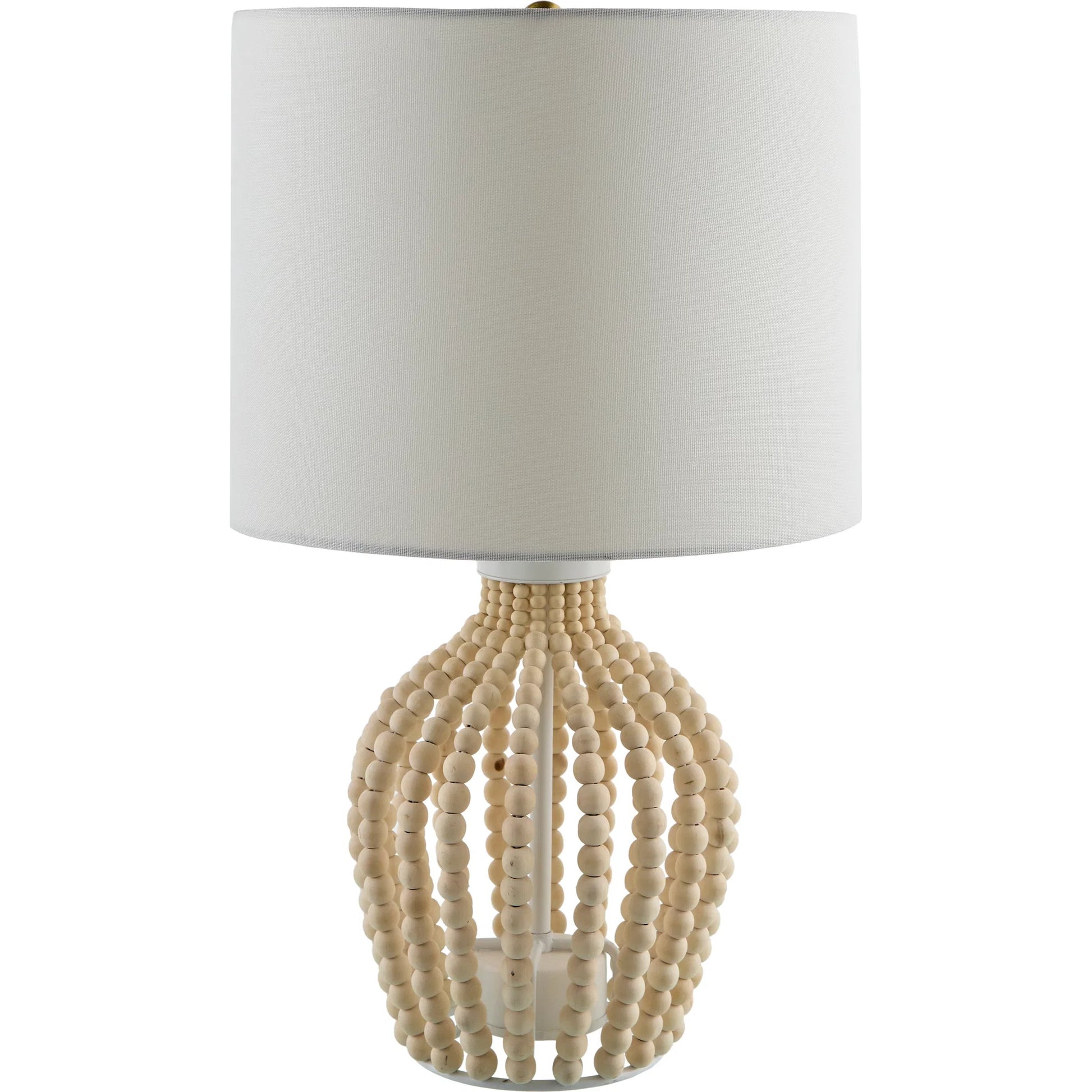 Bawku Accent Table Lamp by Livabliss in body: white; shade: white; finial: white; harp: metallic - gold; cord: translucent and paintedpainted. Made from beechwood, linen, plastic, resin in a transitional style.