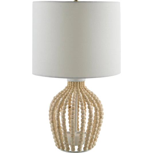 Bawku Accent Table Lamp by Livabliss in body: white; shade: white; finial: white; harp: metallic - gold; cord: translucent and paintedpainted. Made from beechwood, linen, plastic, resin in a unique style.