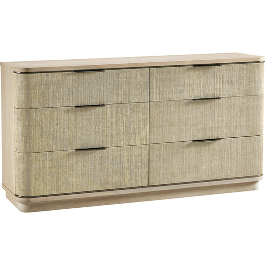 Water Seiche Grasscloth Dresser by Jonathan Charles in bleached oak. Made from oak, grass cloth, brass in a unique style.