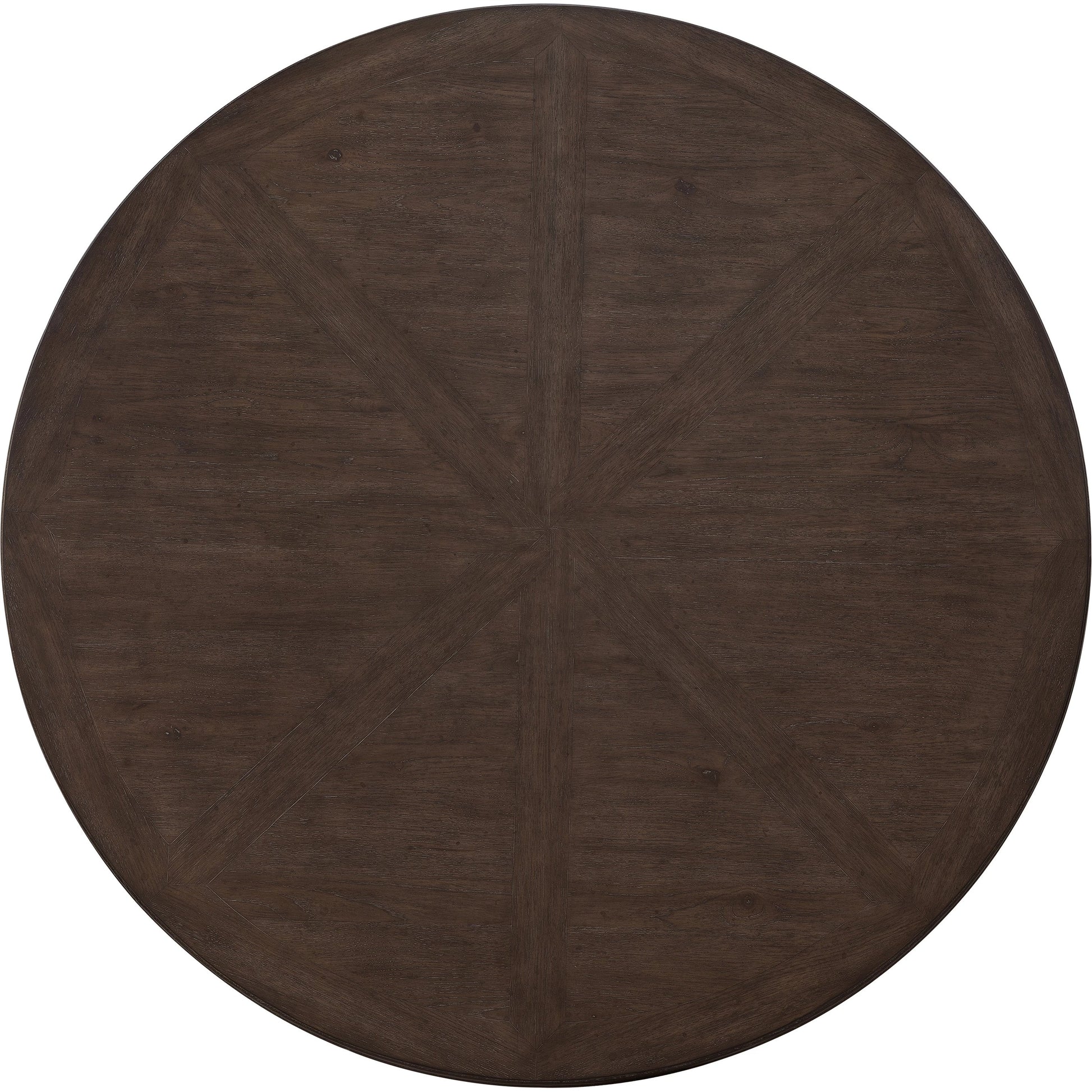 Revival Row Round Table by Pulaski Furniture in chimney smoke. Made from rubberwood in a traditional style.