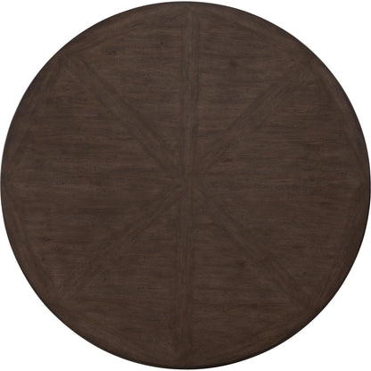 Revival Row Round Table by Pulaski Furniture in chimney smoke. Made from rubberwood in a traditional style.