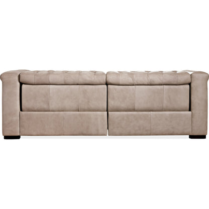 Savion Power Reclining Sofa by Hooker Furniture in brown. Made from leather in a modern style.