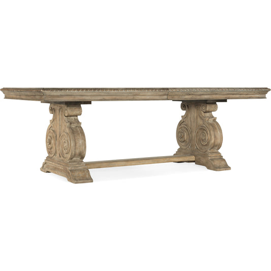 Castella Dining Table by Hooker Furniture in antique slate. Made from pecan, quartered walnut, quartered black walnut, quartered ash, maple veneers with resin in a traditional style.