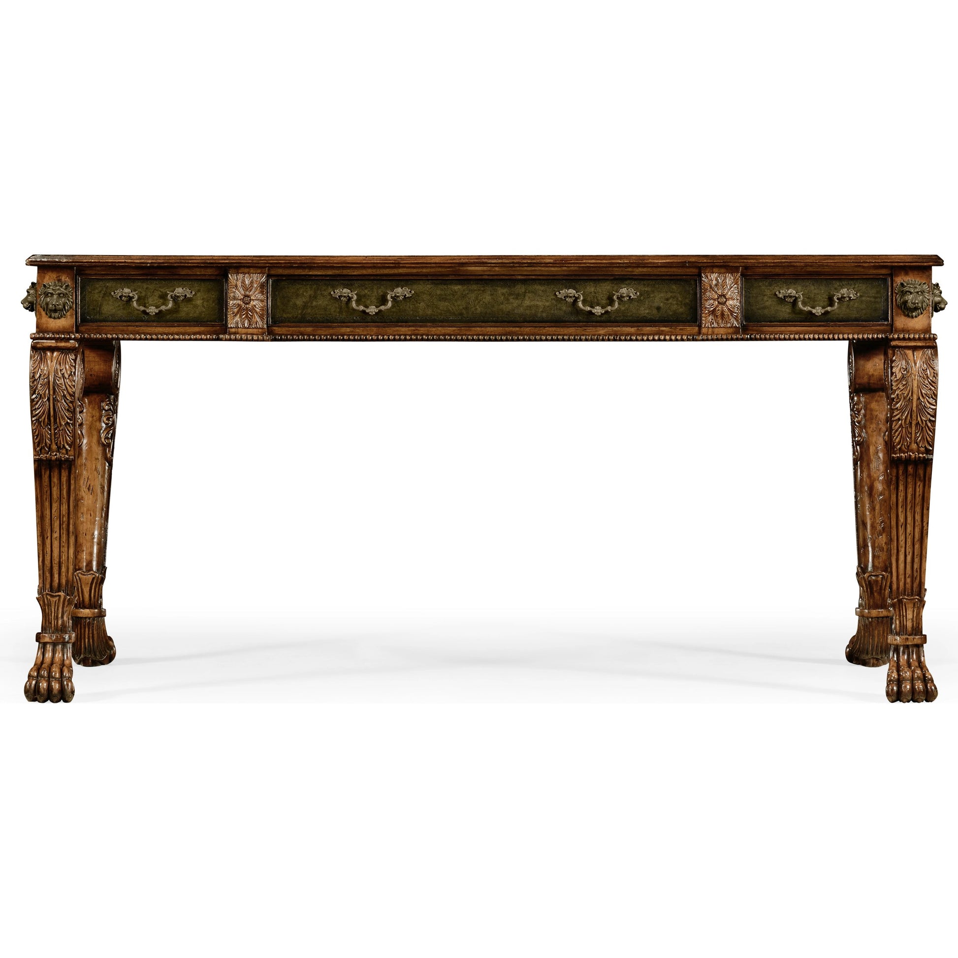 Windsor Italian Lions Paw Desk by Jonathan Charles in brown and medium walnut. Made from acacia in a traditional style.