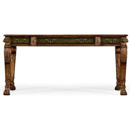 Windsor Italian Lions Paw Desk by Jonathan Charles in brown and medium walnut. Made from acacia in a traditional style.