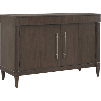 Asher Park 2 Door Server with Storage Drawer by Pulaski Furniture in piano brown. Made from eucalyptus veneers in a unique style.