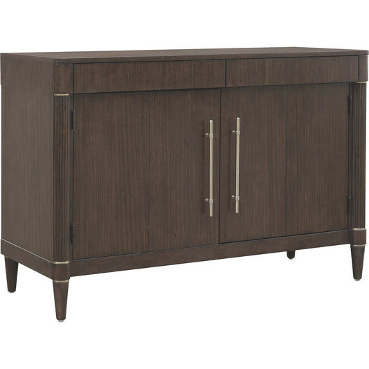 Asher Park 2 Door Server with Storage Drawer by Pulaski Furniture in piano brown. Made from eucalyptus veneers in a unique style.