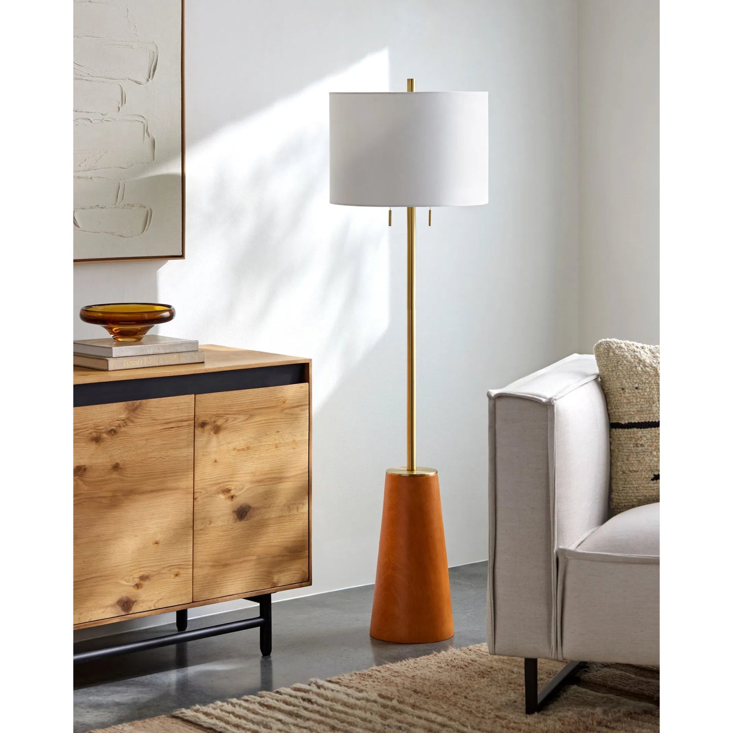 003 SI-2244997 | Lifestyle | Beyla Floor Lamp by Surya in gold, translucent, white, metallic gold, brown. Made from resin, linen, polyester, steel in a eclectic & global style.