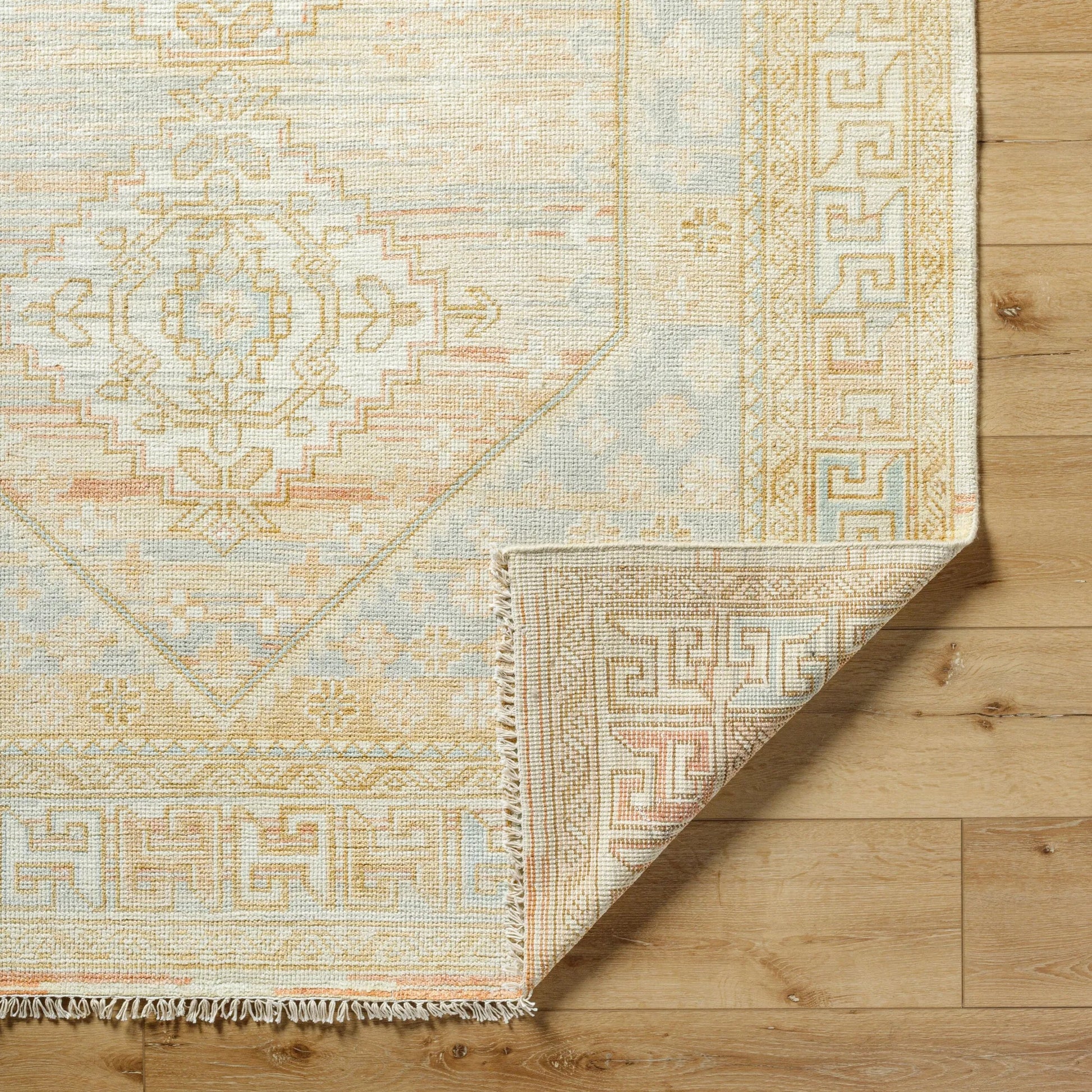 Bunyan BYN-2300 Rug by Surya in light beige, dusty pink, pale blue, mustard. Made from main: 70% wool, main: 30% viscose in a unique style.