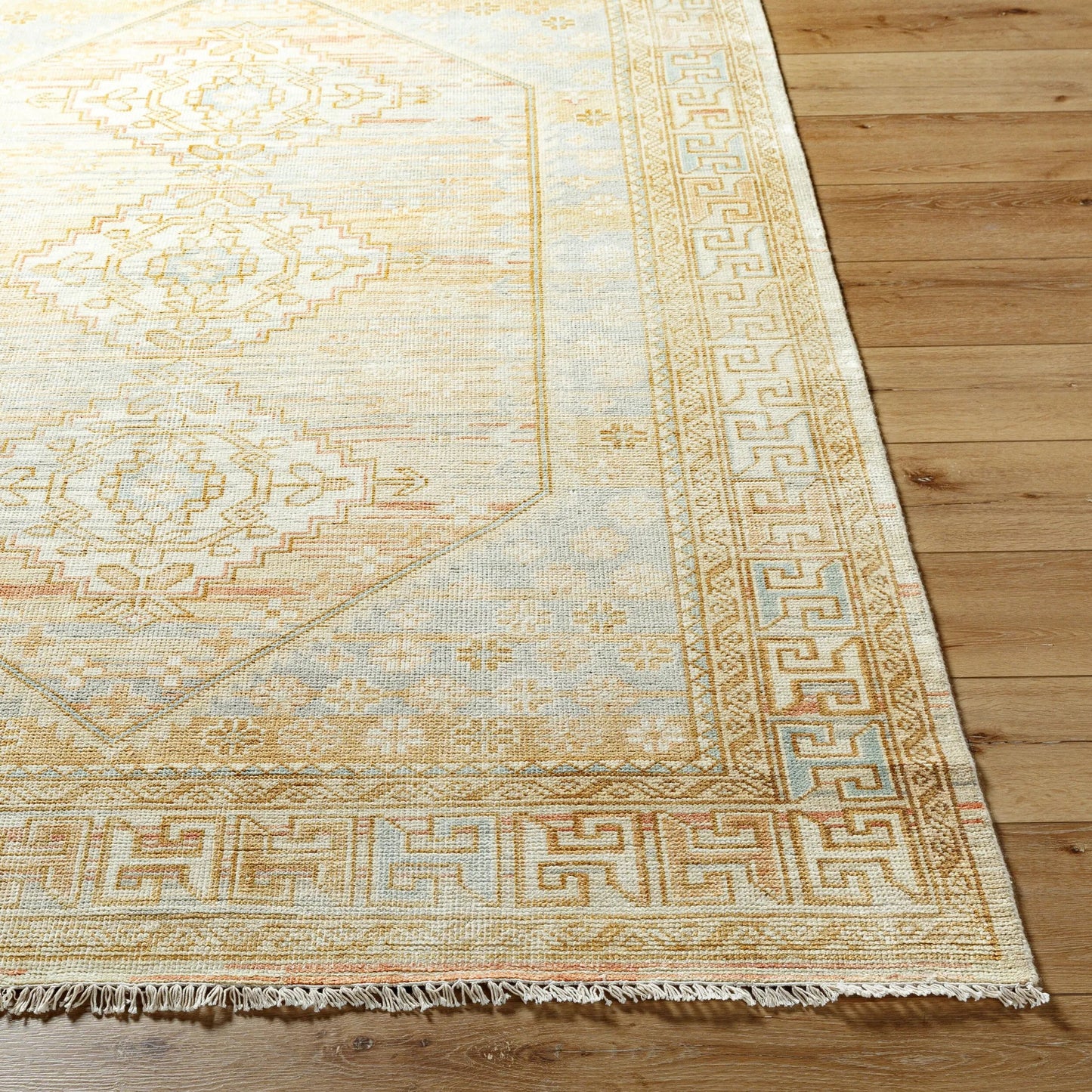005 SI-1917467,SI-1917468,SI-1917469,SI-1917470,SI-1917471,SI-1917472 | Closeup | Bunyan BYN-2300 Rug by Surya in light beige, dusty pink, pale blue, mustard. Made from main: 70% wool, main: 30% viscose in a unique style.
