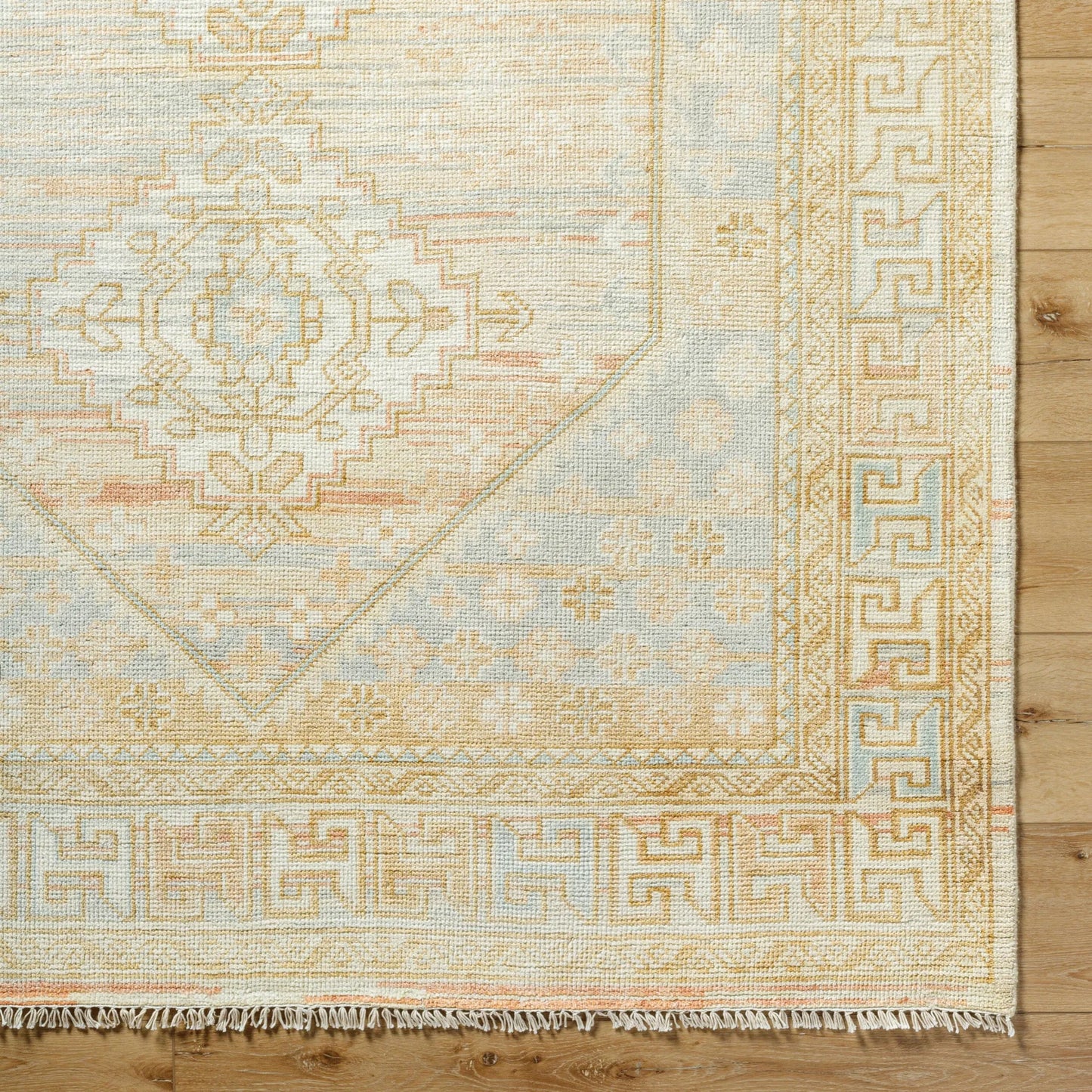 008 SI-1917467,SI-1917470,SI-1917471,SI-1917472 | Closeup | Bunyan BYN-2300 Rug by Surya in light beige, dusty pink, pale blue, mustard. Made from main: 70% wool, main: 30% viscose in a unique style.
