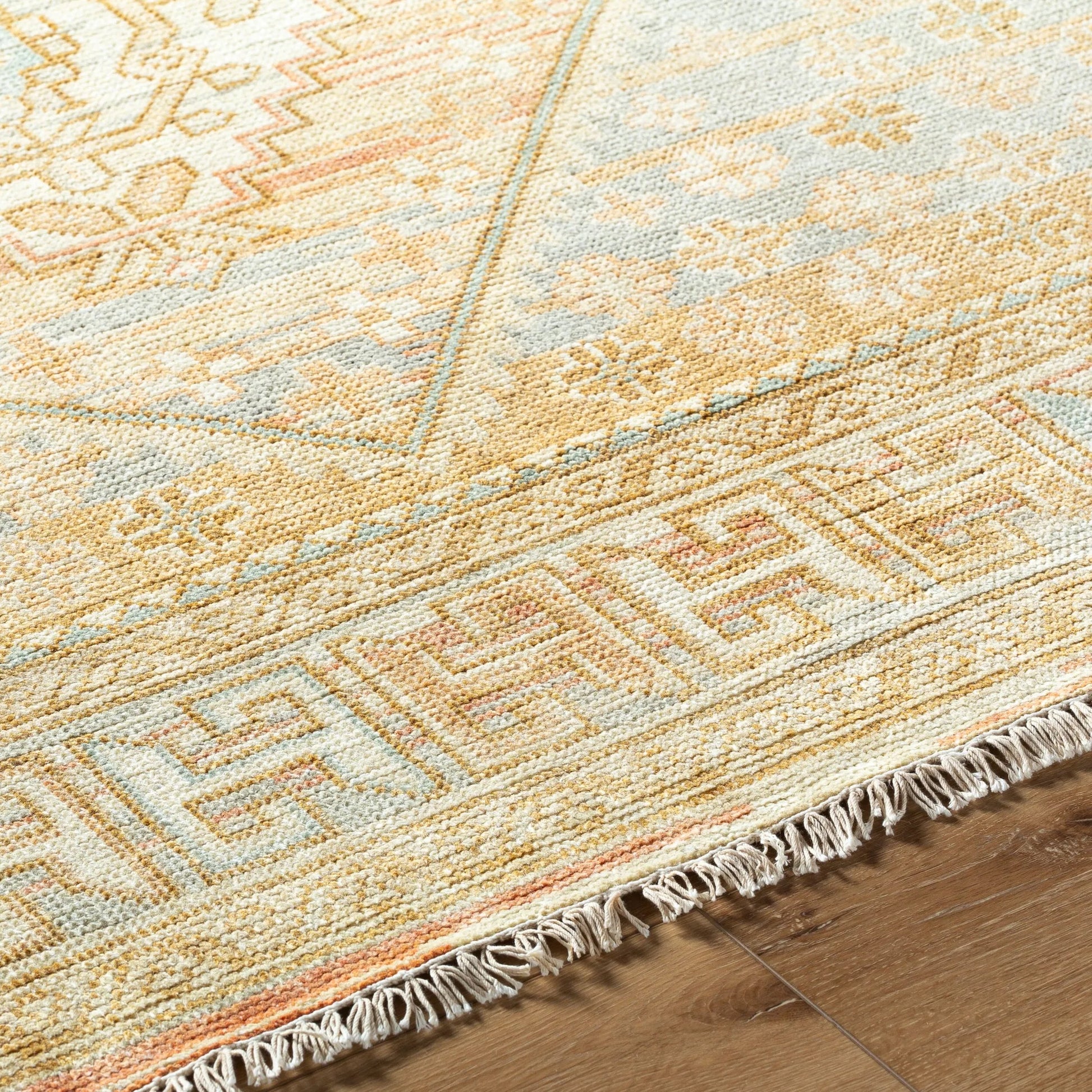 Bunyan BYN-2300 Rug by Surya in light beige, dusty pink, pale blue, mustard. Made from main: 70% wool, main: 30% viscose in a unique style.
