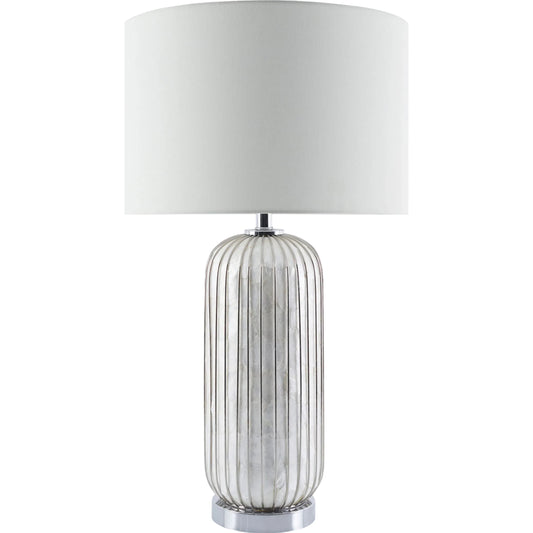Baiyun Accent Table Lamp by Livabliss in body: white; base: metallic - silver; shade: white; finial: metallic - silver; harp: metallic - nickel; cord: translucent and plated, high, brushed, gloss. Made from shell, iron, line
