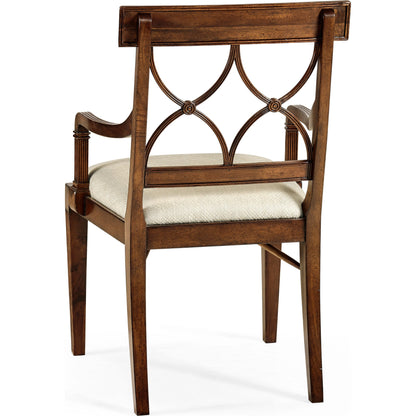 Buckingham Regency Mahogany Curved Back Arm Chair by Jonathan Charles in antique mahogany medium. Made from acacia in a modern style.