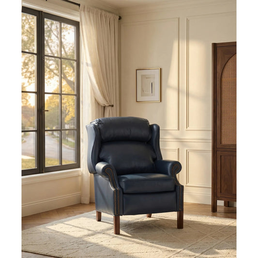 Chippendale Reclining Wing Chair by Hooker Furniture in mahogany finish, french natural nails. Made from 100% leather in a traditional style.